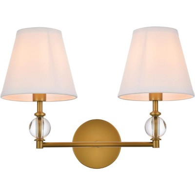 Elegant Lighting Bethany 2 lights bath sconce in brass with white fabric shade