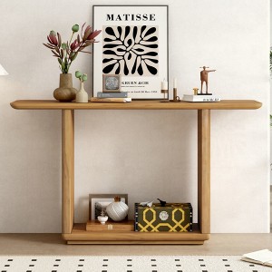KIGFTSOD Elegant Minimalist Console Table - Curved Corners, Natural Wood Veneer, U-Base for Easy Placement, Ideal for Display & Simple Assembly - 1 of 4