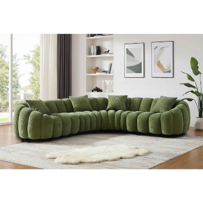 Minimore Modern Style 112.2" W Winnie L Shape 5S Sofa Green