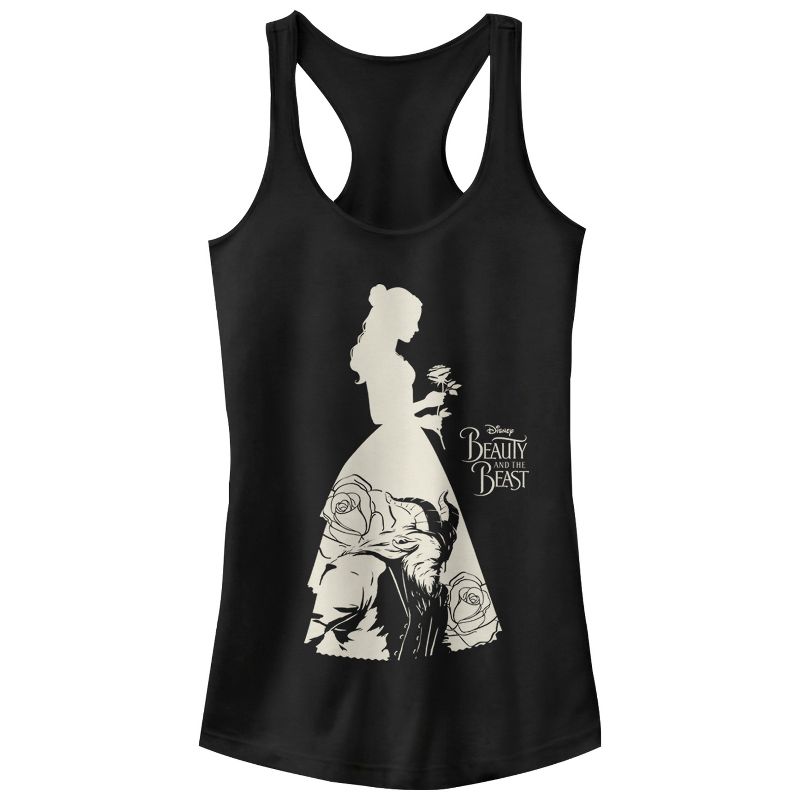 Juniors Womens Beauty and the Beast Dress Silhouette Racerback Tank Top, 1 of 5