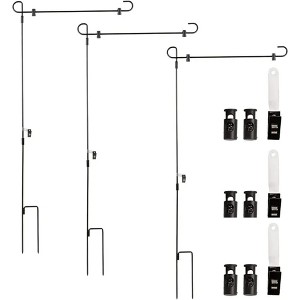 SCS Direct Garden Pole Stands (3 Pk) Durable Metal Holders- Weather Proof, Fits Flags 12" x 18" Yard Signs w Stoppers (28"x17" Assembled w 7" Stakes) - 1 of 4