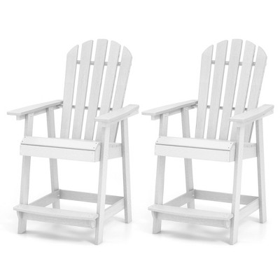 Tangkula 2PCS Bar Stool HDPE Chair w/ Armrest Footrest Home Indoor Outdoor Patio White