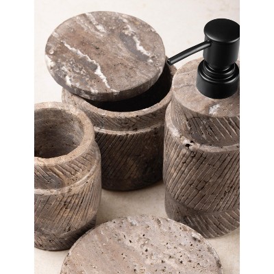 Tallinn Gray Travertine Marble 4-Piece Bath Accessories Set