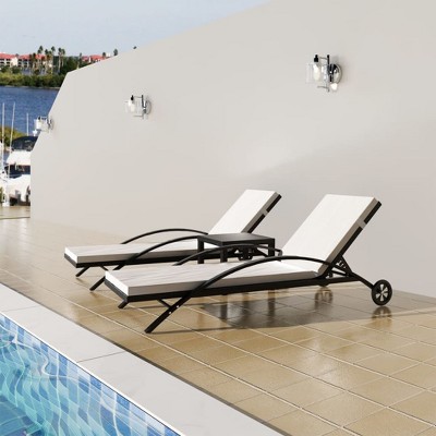 vidaXL Sun Lounger Black Poly Rattan 78.7 in Adjustable Armrests