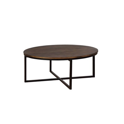 42" Arcadia Acacia Wood Round Coffee Table Dark Brown - Alaterre Furniture: Industrial Style, Metal Legs
