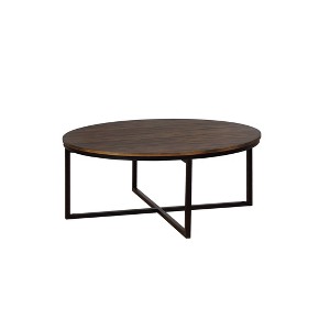 42" Arcadia Acacia Wood Round Coffee Table Dark Brown - Alaterre Furniture: Industrial Style, Metal Legs - 1 of 4