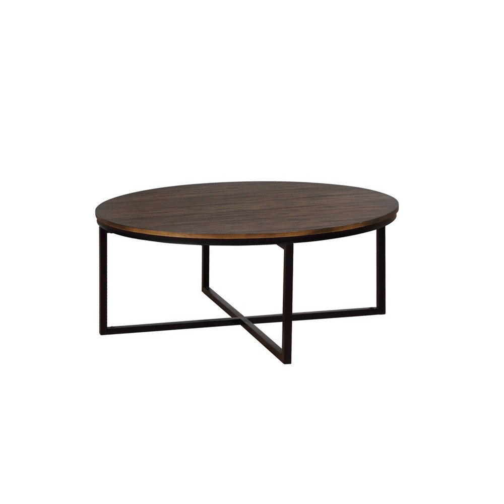 42" Arcadia Acacia Wood Round Coffee Table Dark Brown - Alaterre Furniture: Industrial Style, Metal Legs