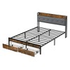 Queen Size Bed Frame with LED Lights, Upholstered Headboard, and Two Drawers for Bedroom or Apartment - 4 of 4
