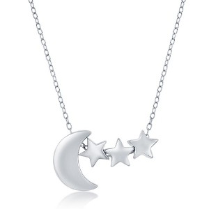Bella Silver Sterling Silver Crescent Moon & Star Necklace - Silver - 16+2 Inch - 1 of 2
