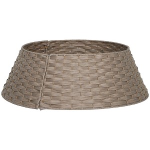 27" Rustic Christmas Tree Skirt, Woven Plastic Rattan-Style Tree Collar for Holiday Home Décor - 1 of 4