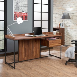Metal Writing Desk with Drawer, Sled Base, and Wooden Top - 1 of 4