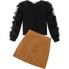 Arshiner Girls 2 Piece Outfits Fall Skirts Set Cute Lattice Dresses and Mesh Sleeve Rib Knit Tops Warm Winter Clothing Sets - 3 of 4