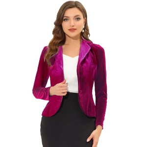 INSPIRE CHIC Women's Notched Lapel Long Sleeve Office Button Velvet Suit Blazer - 1 of 4