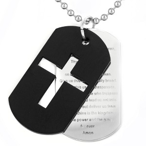 West Coast Jewelry Men's Cross and 'Lord's Prayer' Double Dog Tag Steel Necklace - 1 of 3