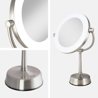 Lexington Satin Nickel Dual-Sided LED Lighted Vanity Mirror with Adjustable Stand