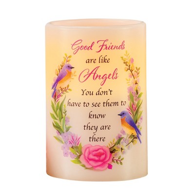 Collections Etc Friends Are Like Angels LED Flameless Candle 4 X 4 X 6 White