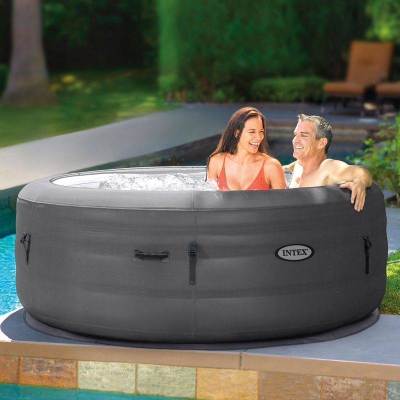 Intex Simple Spa 4 Person Outdoor Portable Inflatable Round Heated Hot Tub Spa with 100 Bubble Jets, Filter Pump and Cover, Gray, 5 of 9