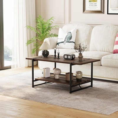 Coffee Table,2-Tier Living Room Table w/Storage Shelf,Metal Frame Sofa Table for Small Spaces,Multi-Functional Center for Home Office & Lounge