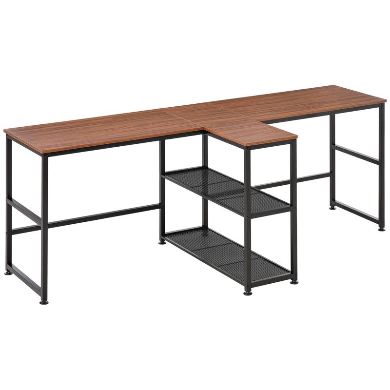 HOMCOM 83" Two Person Computer Desk with 2 Storage Shelves, Double Desk Workstation with Book Shelf,  Long Desk Table for Home Office, 4 of 7