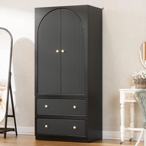 PAKASEPT Wave Armoire Wardrobe Closet with 2 Drawers & Hanging Rod, Freestanding Wooden Wardrobe - 1 of 4