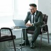 DOMETOUR Black Waiting Room Reception Chairs Leather Office Desk Guest Stationary Side Chair with Padded Arms - 2 of 4
