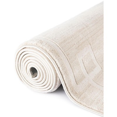 Ivory and Beige Round Geometric Synthetic Rug, 3 ft