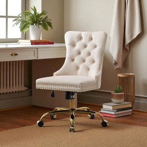 Modern Velvet Tufted Swivel Office Chair with Golden Metal Base, Adjustable Upholstered Desk Chair for Home Office - 1 of 4
