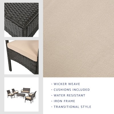 Brown and Tan Wicker 4 Person Outdoor Chat Set with Cushions