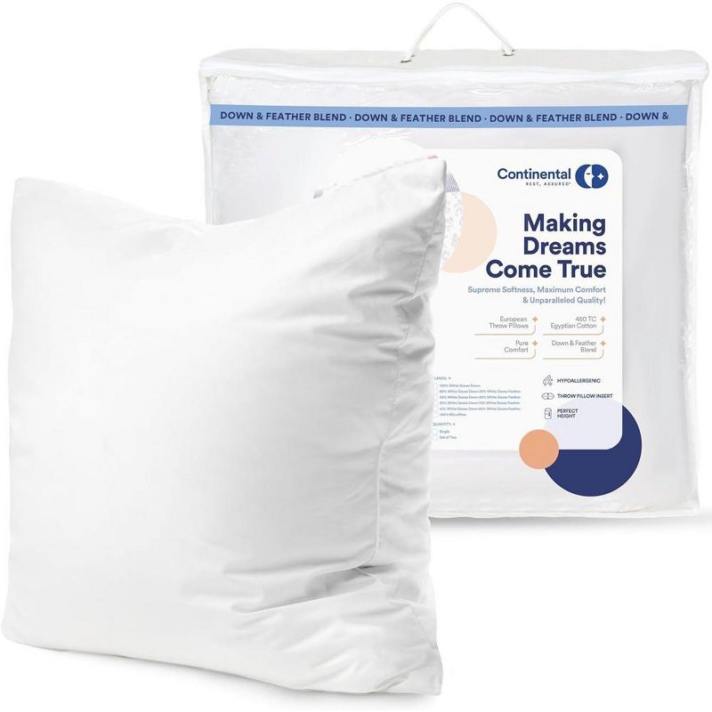 Continental Bedding Throw Pillow Inserts 50% White Goose Down 50% Feather Pillow Insert Inch Pack of 1, 2 of 3