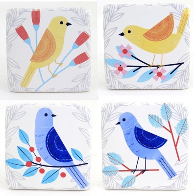 4.0 Inch Colorful Bird On Branch Coaster Flowers Leaves Coasters