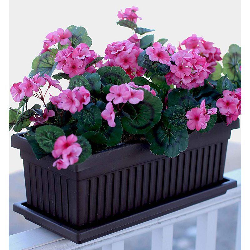 HC Companies VNP30000E21 29.5 x 6.75 x 6.38 Inch Outdoor Fluted Plastic Venetian Flower Box for Flowers, Vegetables, or Succulents, Chocolate (2 Pack), 3 of 5