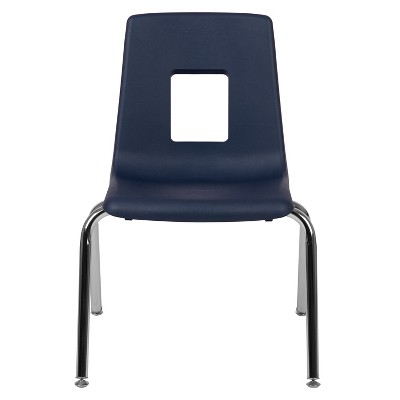 Ergonomic Navy 16" Stackable Classroom Chair with Chrome Frame