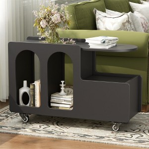 Mobile End Table with Lockable Wheels, Narrow Coffee Table with Storage, Accent Nightstand Sofa Side Table for Living Room Bedroom Office - 1 of 4