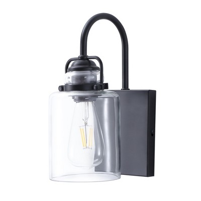Industrial Wall Light with Clear Glass Shade, Vintage Black Lantern Light Fixture for Indoor Outdoor Use