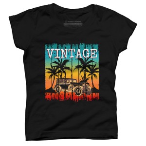 Girl's Design By Humans Vintage Classic Car At Beach By punsalan T-Shirt - 1 of 2