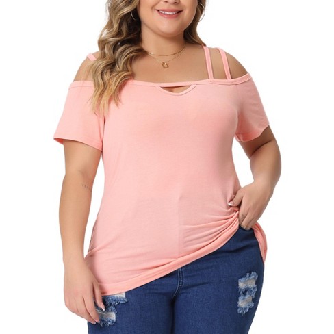 Agnes Orinda Women's Plus Size Short Sleeve Cold Shoulder Keyhole Going Out Party Blouses - image 1 of 4