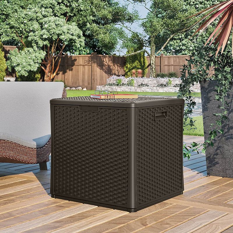 Suncast 60 Gallon Outdoor Storage Resin Wicker Design Cube Shape Patio Deck Box, 4 of 7