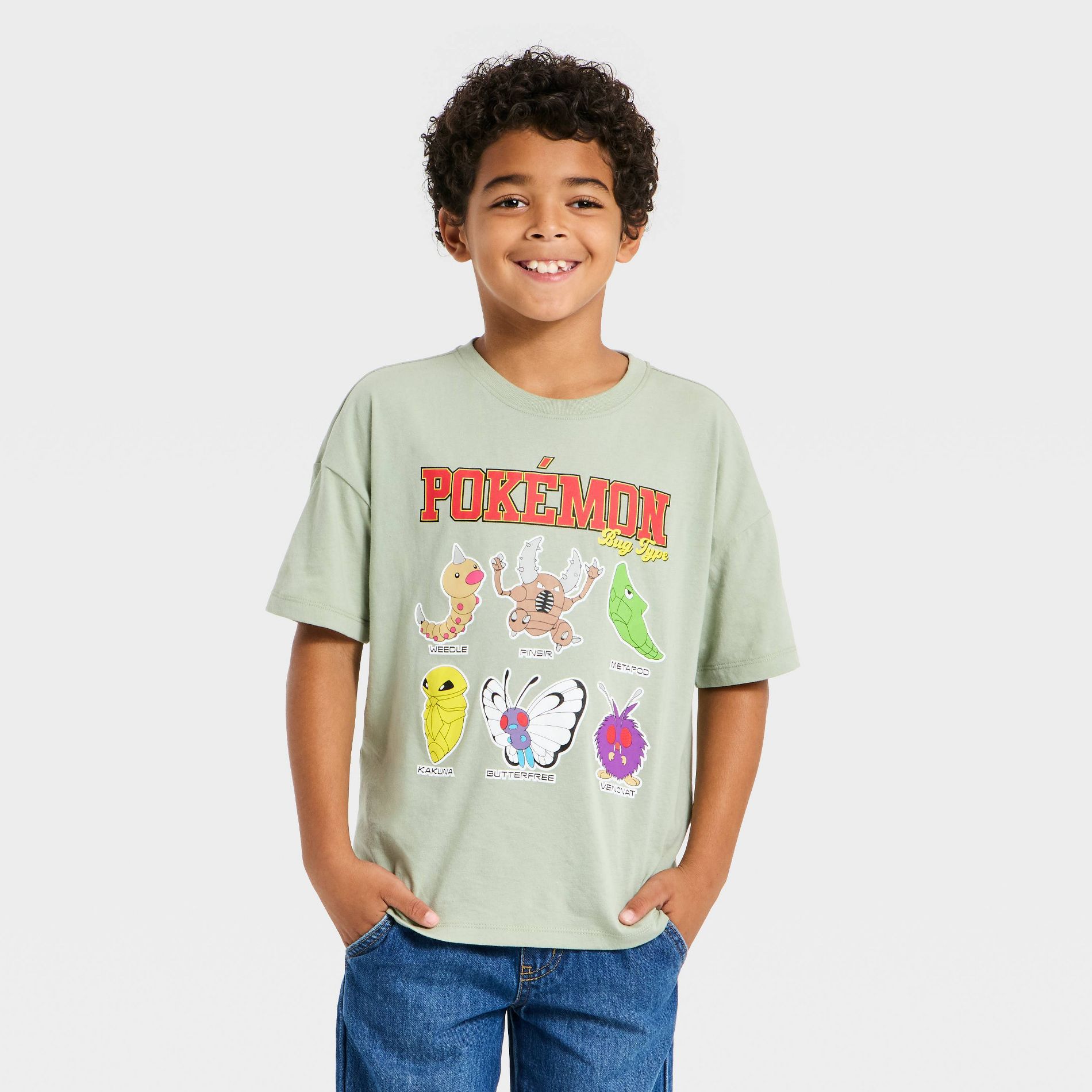 Boys' Pokemon Bug Types Short Sleeve Graphic T-Shirt - Green