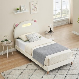 Whizmax Twin Bed Frame Upholstered Platform with LED Lights and Headboard, No Box Spring Needed/Easy Assembly - 1 of 4
