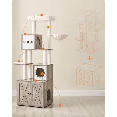 Greige 72.8-Inch Tall Modern Cat Tree with Sisal Posts