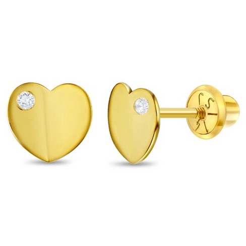 Girls' Bezel Cz Heart Screw Back 14k Gold Earrings - In Season Jewelry :  Target