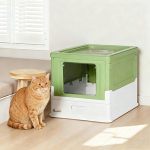 FONTOI Enclosed Cat Litter Box with Scoop, Hooded Kitty Litter Boxes with Drawer Tray, Smell Proof Cat Potty Pet Toilet, Light Green 18.8"* 14"*14.5" - 1 of 4