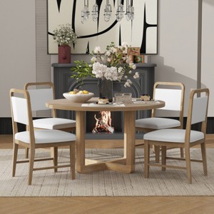 Dining Set Of 4 Chairs, Dining Sets 5 Piece, Dining Set Solid Wood, Dining Sets Round With Upholstered Chairs-Cuddlewood - 1 of 4