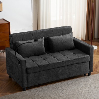 57 Inch Loveseat Pull Out Beds,Sleeper Sofa with a Reversible Backrest Cushion, Side Pockets,Two USB Ports and a Phone Holder-Maison Boucle