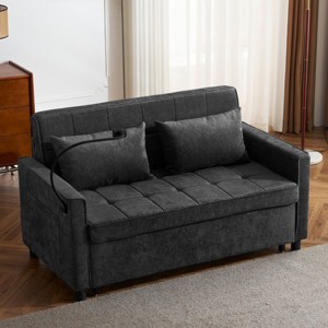 57 Inch Loveseat Pull Out Beds,Sleeper Sofa with a Reversible Backrest Cushion, Side Pockets,Two USB Ports and a Phone Holder-Maison Boucle - 1 of 4