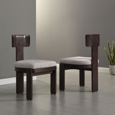 Set of 2 Modern Upholstered Armless Dining Chairs with Fabric Seat and Brown Wood Legs,Mid-Century Accent Side Chairs-The Pop Home