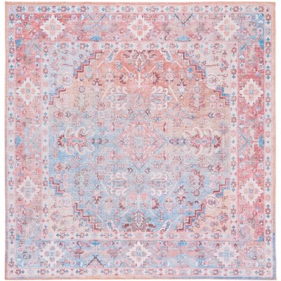 Serapi Rust and Blue Square Hand-Knotted Washable Rug