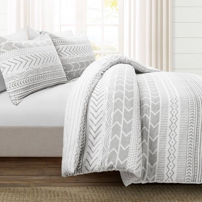King Gray and White Cotton Geometric Duvet Set