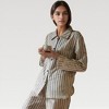 Anna-Kaci Lounge Women's Satin Striped Pajama Set with Button Up Long Sleeve Shirt and Illustrated Tree Print Pants - 3 of 4