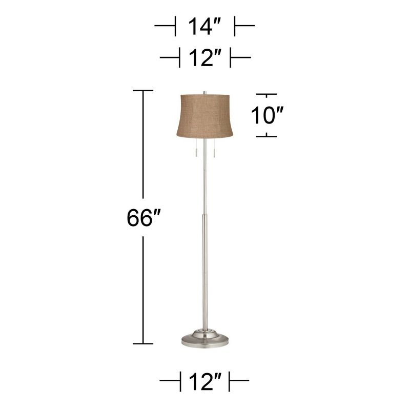 360 Lighting Abba Modern Floor Lamp Standing 66" Tall Brushed Nickel Silver Natural Burlap Fabric Drum Shade for Living Room Bedroom Office House Home, 4 of 5